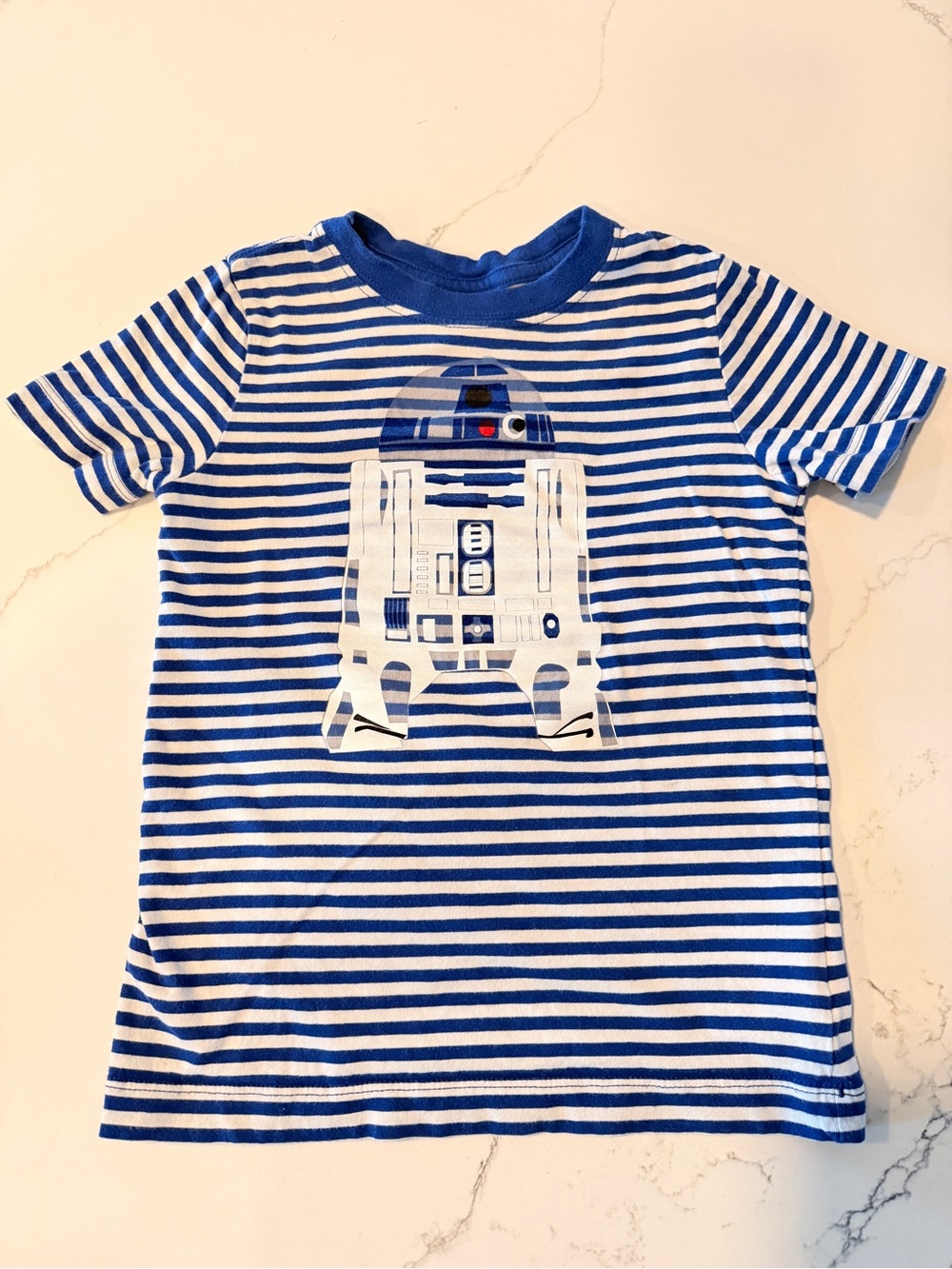 Hanna Andersson Star Wars Blue & White Striped Tee with R2D2 Print